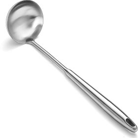 Long-handled stainless steel soup ladle