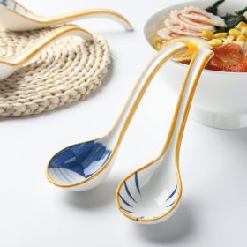 Ceramic ramen spoon set with curved handles (4-piece)