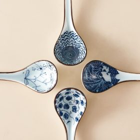 Blue ceramic soup spoon set (4-piece)