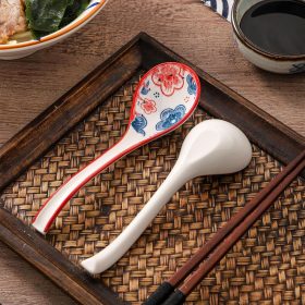 Floral-style ceramic soup spoon set (4-piece)